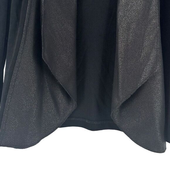 Chicos Travelers Jacket Black Faux Leather Draped Open Front 00 US XS 3/4 Sleeve - Picture 5 of 12